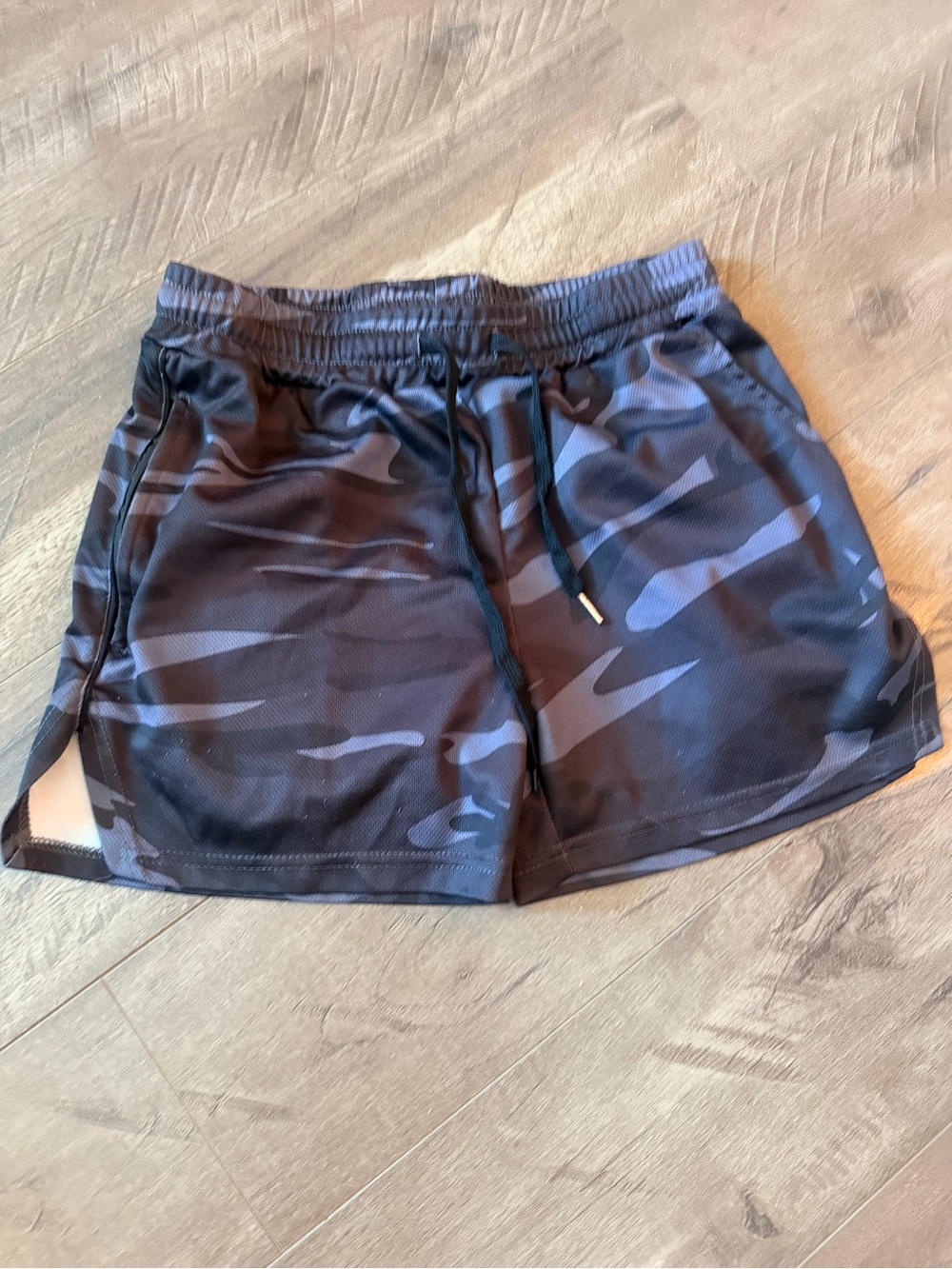 Men's Black Camo Athletic Shorts with Drawstring Waist